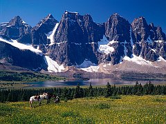 Ramparts and Amethyst Lake, Jasper National Park, Alberta, Canada